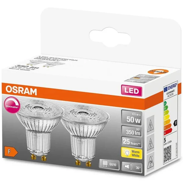 Luminaires Osram Ampoules Led>Osram Superstar Lot De 2 Led Gu10 4,5 Watt 2700 Kelvin 350 Lumen