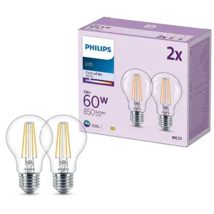 Luminaires Philips Ampoules E27>Philips Classic Lot De 2 Led E27 7 Watt 4000 Kelvin 850 Lumen