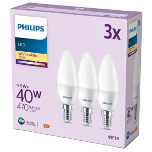 Luminaires Philips Ampoules E14>Philips Classic Lot De 3 Led E14 4,9 Watt 2700 Kelvin 470 Lumen