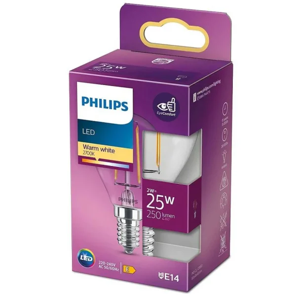 Luminaires Philips Ampoules Filament>Philips Led E14 2 Watt 2700 Kelvin 250 Lumen