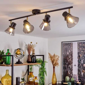 hofstein Lampes En Verre Fume>Plafonnier Abel Noir Dore, 4 Lumieres