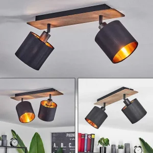 hofstein Lampes En Tissu>Plafonnier Alsen Bois Fonce, Noir, 2 Lumieres