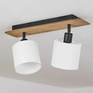 hofstein Lampes En Tissu>Plafonnier Alsen Bois Fonce, Noir, 2 Lumieres