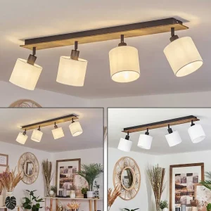 hofstein Lampes En Tissu>Plafonnier Alsen Bois Fonce, Noir, 4 Lumieres