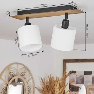 hofstein Lampes En Tissu>Plafonnier Alsen Bois Fonce, Noir, 2 Lumieres