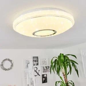 hofstein Luminaires Interieurs Connectes>Plafonnier Auxerre Led Blanc, 2 Lumieres, Telecommandes, Changeur De Couleurs