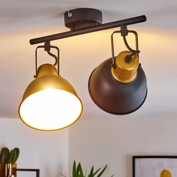 hofstein Lampes Dorees>Plafonnier Blackburn Noir Dore, 2 Lumieres