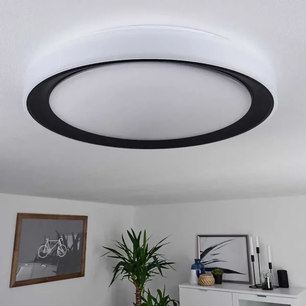 hofstein Luminaires Interieurs Connectes>Plafonnier Gladstone Led Noir, Blanc, 1 Lumiere, Telecommandes