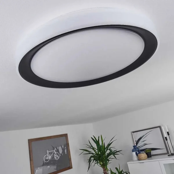 hofstein Luminaires Interieurs Connectes>Plafonnier Gladstone Led Noir, Blanc, 1 Lumiere, Telecommandes