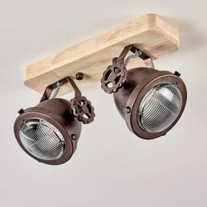 hofstein Lampes Industrielles>Plafonnier Herford Bois Clair, Cuivre, 2 Lumieres