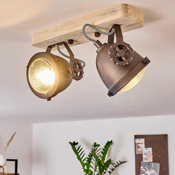 hofstein Lampes Industrielles>Plafonnier Herford Bois Clair, 2 Lumieres