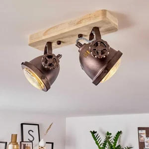 hofstein Lampes Industrielles>Plafonnier Herford Bois Clair, Cuivre, 2 Lumieres