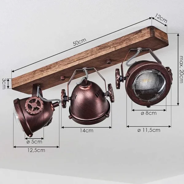 hofstein Spots Et Projecteurs>Plafonnier Herford Bois Fonce, Rouille, 3 Lumieres