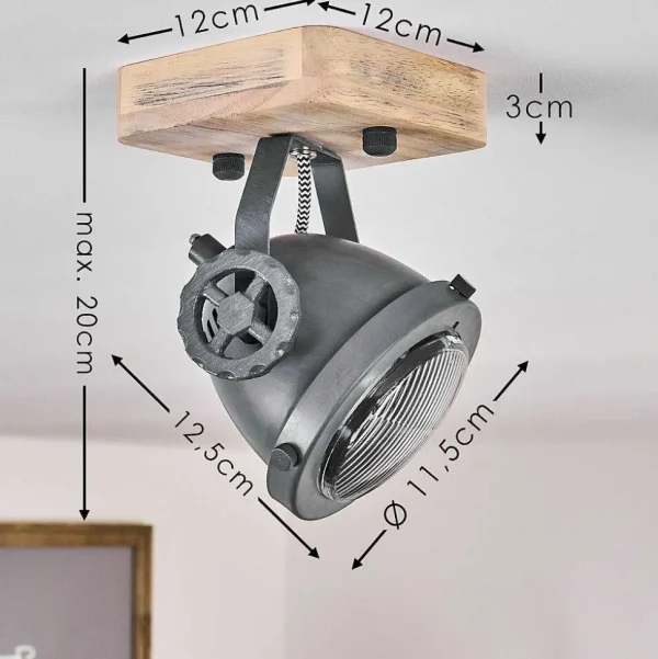 hofstein Spots Et Projecteurs>Plafonnier Herford Gris, Bois Clair, 1 Lumiere