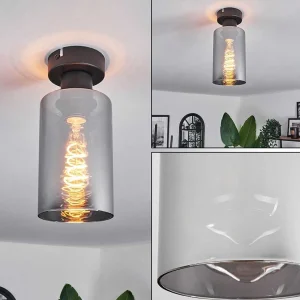 hofstein Lampes En Verre Fume>Plafonnier Hunouri Noir, 1 Lumiere