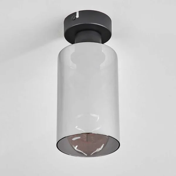 hofstein Lampes En Verre Fume>Plafonnier Hunouri Noir, 1 Lumiere