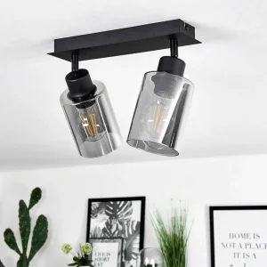 hofstein Lampes En Verre Fume>Plafonnier Hunouri Noir, 2 Lumieres