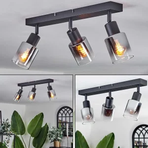 hofstein Lampes En Verre Fume>Plafonnier Leteque Noir, 3 Lumieres