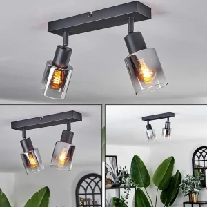 hofstein Lampes En Verre Fume>Plafonnier Leteque Noir, 2 Lumieres