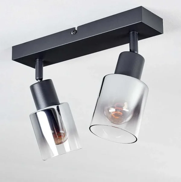 hofstein Lampes En Verre Fume>Plafonnier Leteque Noir, 2 Lumieres