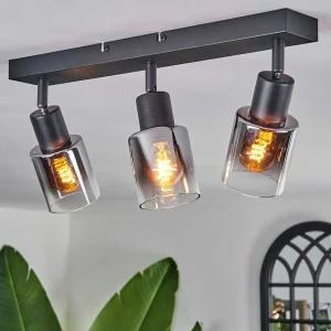 hofstein Lampes En Verre Fume>Plafonnier Leteque Noir, 3 Lumieres