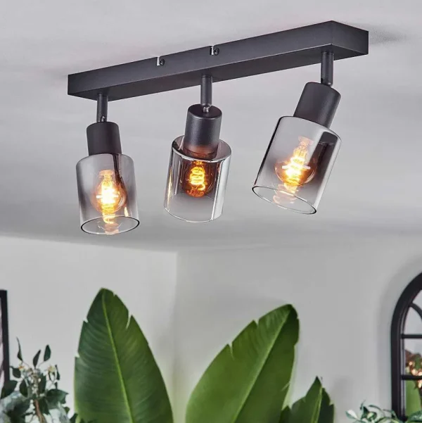 hofstein Lampes En Verre Fume>Plafonnier Leteque Noir, 3 Lumieres