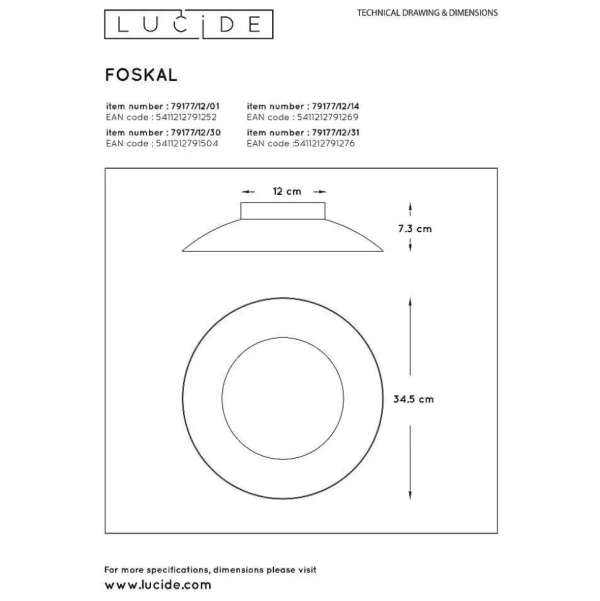 Luminaires Lucide Luminaires Marocains>Plafonnier Lucide Foskal Led Blanc, 1 Lumiere