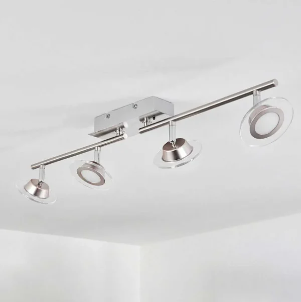 hofstein Spots Et Projecteurs>Plafonnier Marsen Led Chrome, Nickel Mat, 4 Lumieres, Telecommandes, Changeur De Couleurs