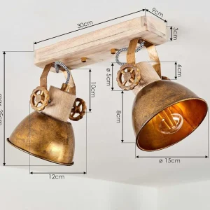 hofstein Lampes Dorees>Plafonnier Orny Bronze, Bois Clair, 2 Lumieres