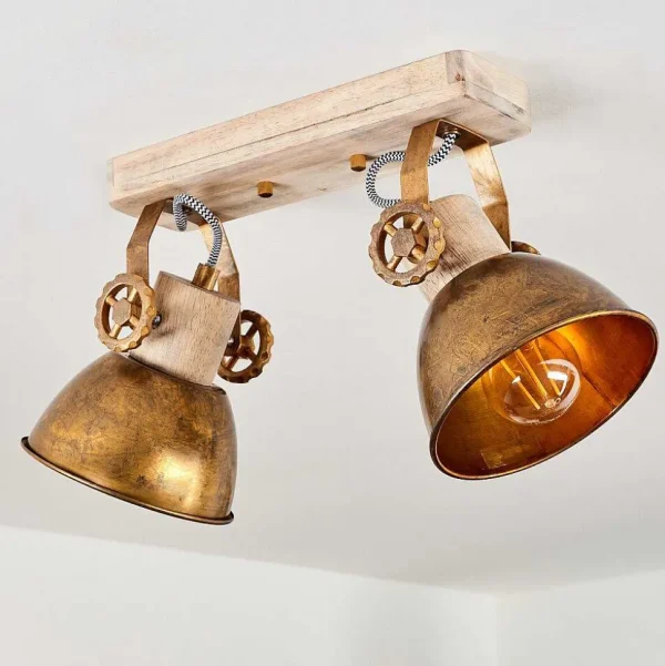 hofstein Lampes Dorees>Plafonnier Orny Bronze, Bois Clair, 2 Lumieres