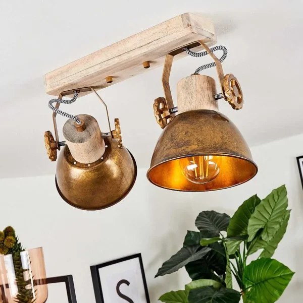 hofstein Lampes Dorees>Plafonnier Orny Bronze, Bois Clair, 2 Lumieres