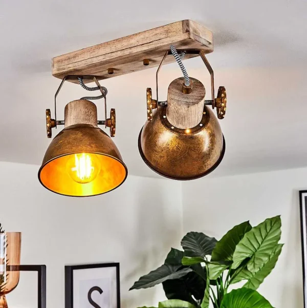 hofstein Lampes Dorees>Plafonnier Orny Bronze, Bois Clair, 2 Lumieres