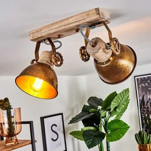 hofstein Lampes Dorees>Plafonnier Orny Bronze, Bois Clair, 2 Lumieres