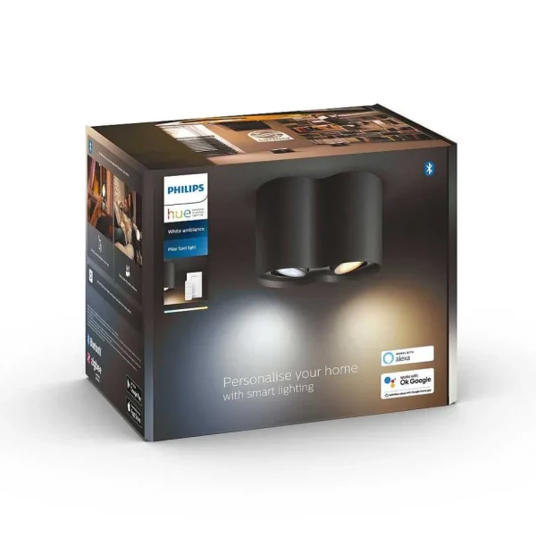 Luminaires Philips Philips Hue>Plafonnier Philips Hue Pillar Led Noir, 2 Lumieres, Telecommandes