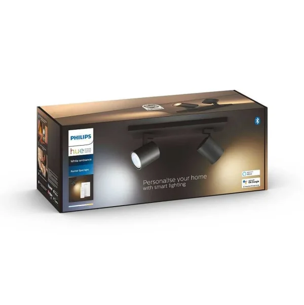 Luminaires Philips Philips Hue>Plafonnier Philips Hue Runner Led Noir, 2 Lumieres, Telecommandes