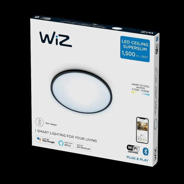 Luminaires Philips Luminaires Interieurs Connectes>Plafonnier Philips Wiz Super Slim Led Noir, 1 Lumiere