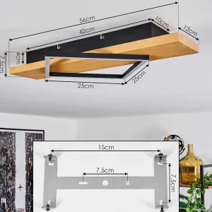 hofstein Plafonniers>Plafonnier Pompu Led Bois Clair, Noir, 1 Lumiere