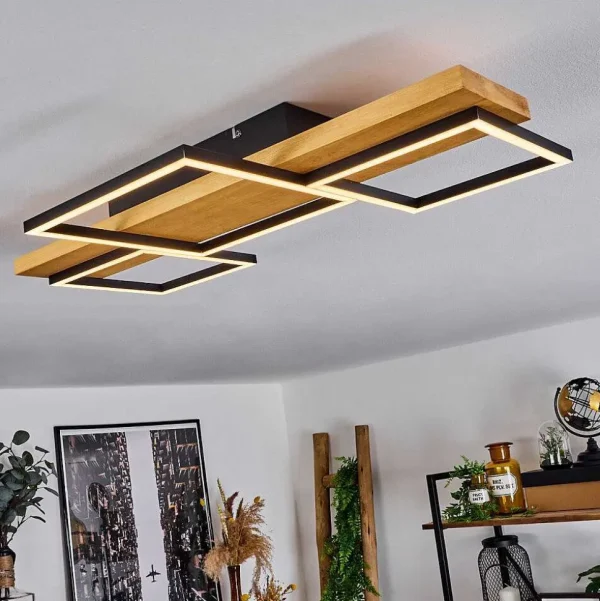 hofstein Plafonniers>Plafonnier Pompu Led Bois Clair, Noir, 1 Lumiere