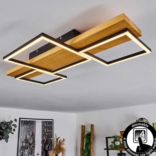 hofstein Plafonniers>Plafonnier Pompu Led Bois Clair, Noir, 1 Lumiere