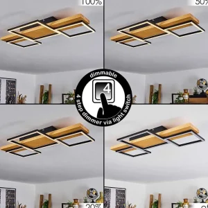 hofstein Plafonniers>Plafonnier Pompu Led Bois Clair, Noir, 1 Lumiere