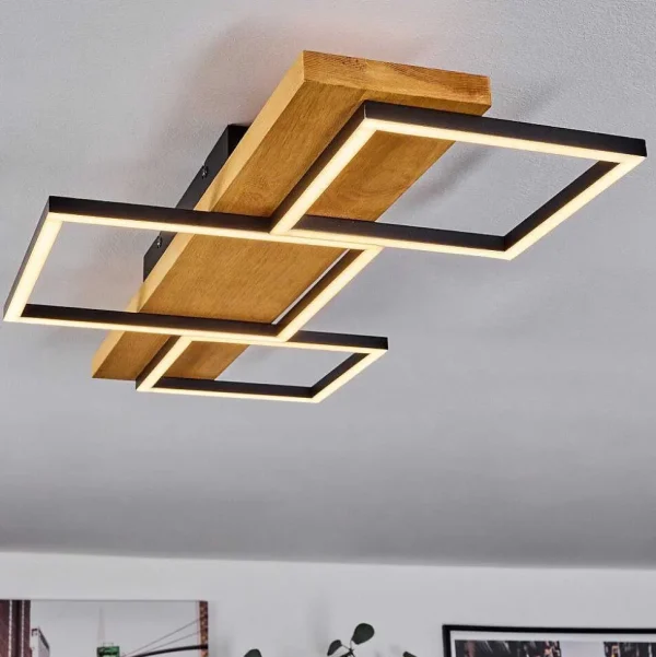 hofstein Plafonniers>Plafonnier Pompu Led Bois Clair, Noir, 1 Lumiere