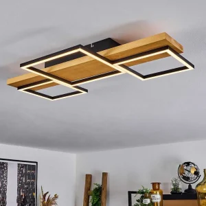 hofstein Plafonniers>Plafonnier Pompu Led Bois Clair, Noir, 1 Lumiere