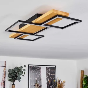 hofstein Plafonniers>Plafonnier Pompu Led Bois Clair, Noir, 1 Lumiere