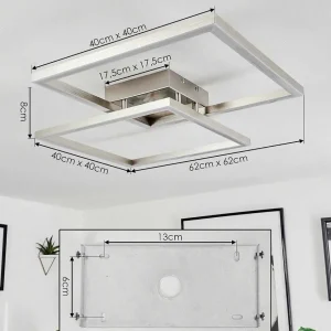 hofstein Luminaires Interieurs Connectes>Plafonnier Relous Led Acier Inoxydable, 2 Lumieres, Telecommandes, Changeur De Couleurs