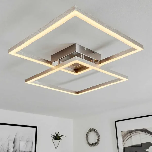 hofstein Luminaires Interieurs Connectes>Plafonnier Relous Led Acier Inoxydable, 2 Lumieres, Telecommandes, Changeur De Couleurs