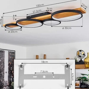 hofstein Plafonniers>Plafonnier Rodekro Led Bois Clair, Noir, 1 Lumiere