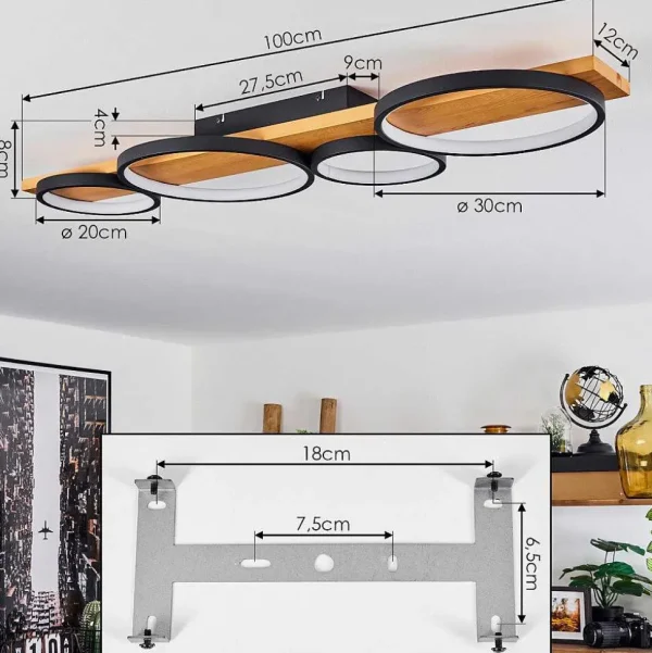 hofstein Plafonniers>Plafonnier Rodekro Led Bois Clair, Noir, 1 Lumiere