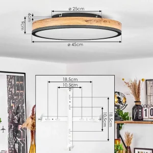 hofstein Éclairage Led>Plafonnier Salmi Led Anthracite, Brun, Couleur Bois, Noir, 1 Lumiere, Telecommandes