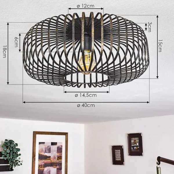 hofstein Lampes Dorees>Plafonnier Wemude Noir Dore, 1 Lumiere