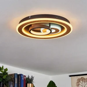 hofstein Luminaires Interieurs Connectes>Plafonnier Xamontarupt Led Brun, Couleur Bois, Noir, 1 Lumiere, Telecommandes